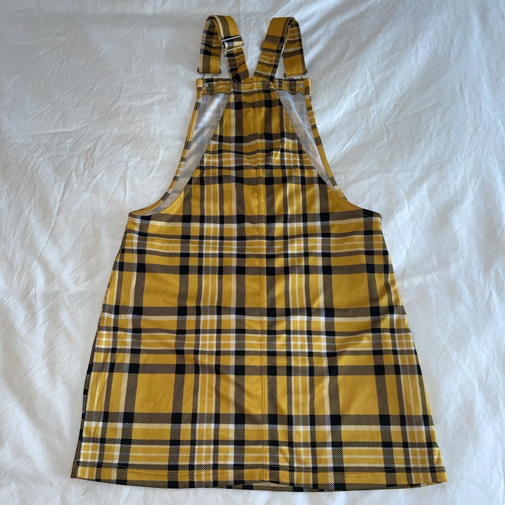 Jolie & Joy Yellow Plaid Pinafore Overall Dress Mustard Tartan Mini J1F1035C SzM - Picture 2 of 5